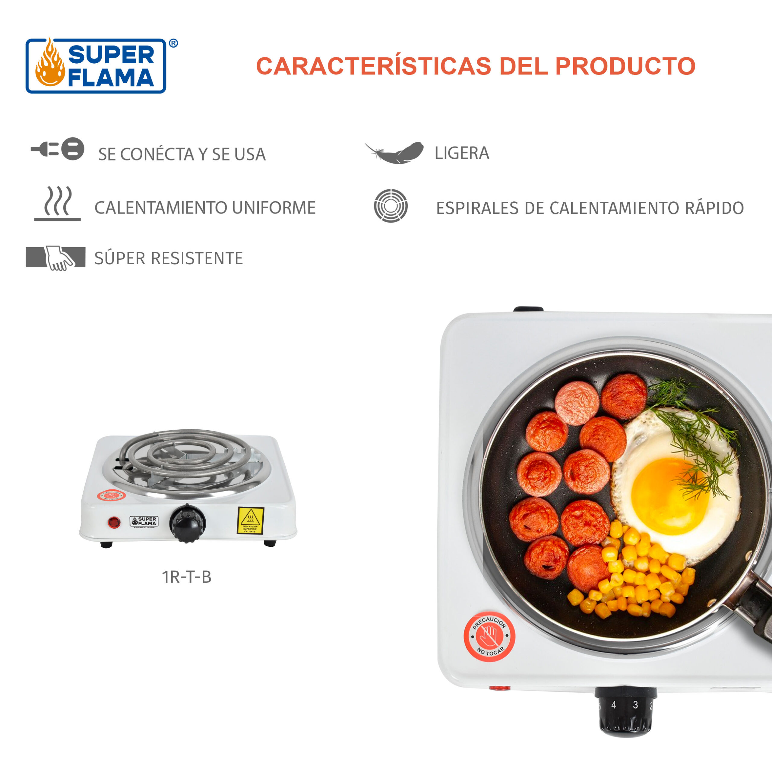 Parrilla Electrica Super Flama 1 Quemador 1R-T-B Blanca